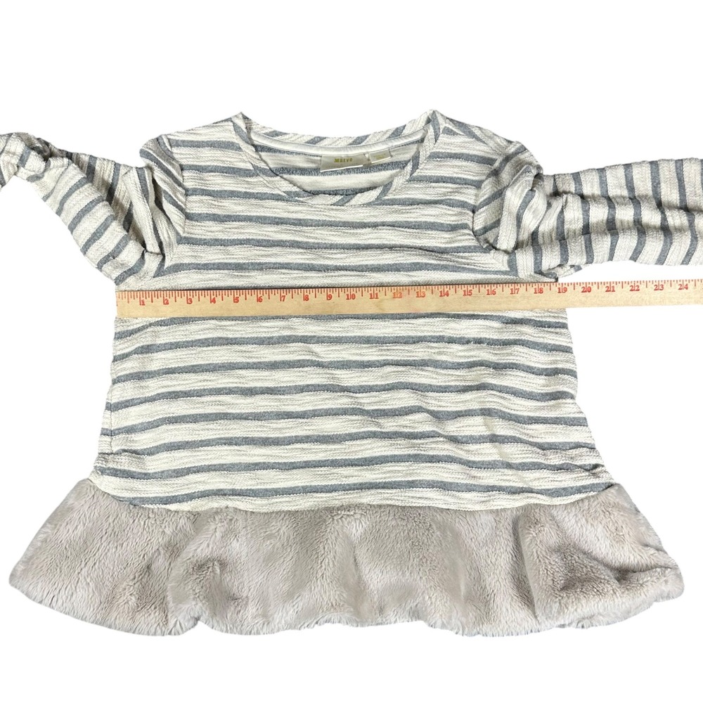 Maeve Astor Top Women's Medium Grey Cream Striped Faux Fur Trim Hem Long Sleeve - Picture 9 of 9